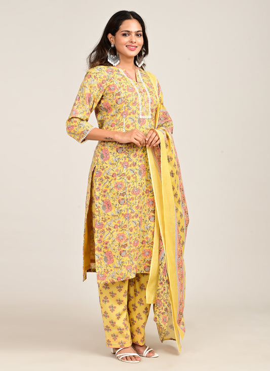 3PCS Set Cotton Yellow Floral Print