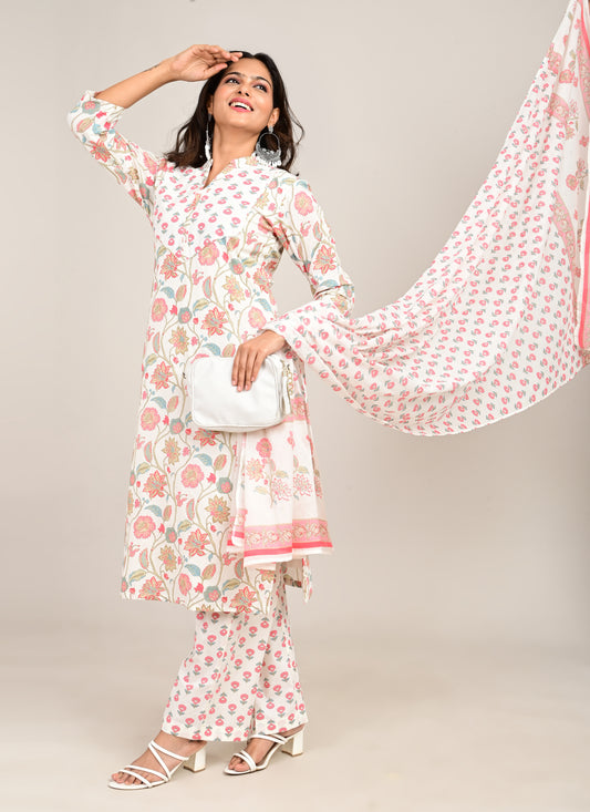 3PCS Set Cotton Floral Print Light Pink