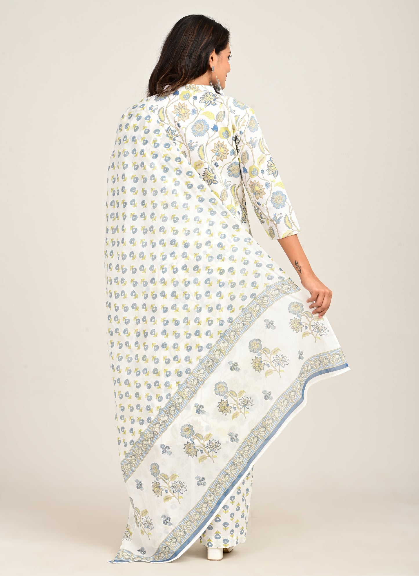 3PCS Set Cotton Floral Print Light Blue
