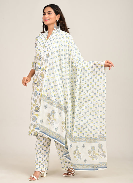3PCS Set Cotton Floral Print Light Blue