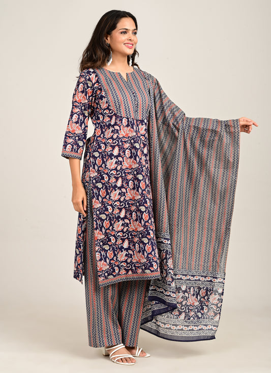 3PCS Set Mixed Cotton Navy Blue