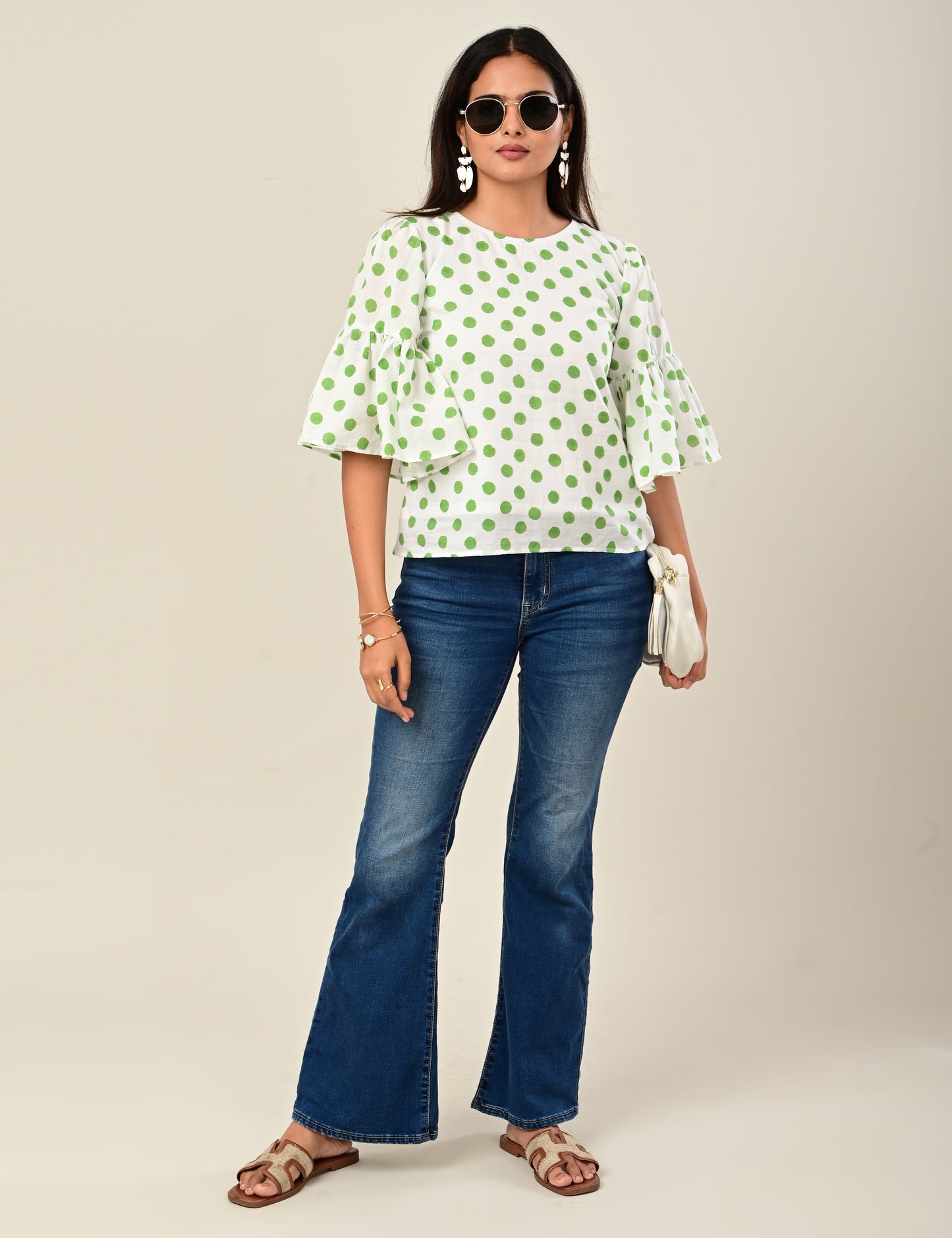 Flutter Sleeve Polka Dot Top