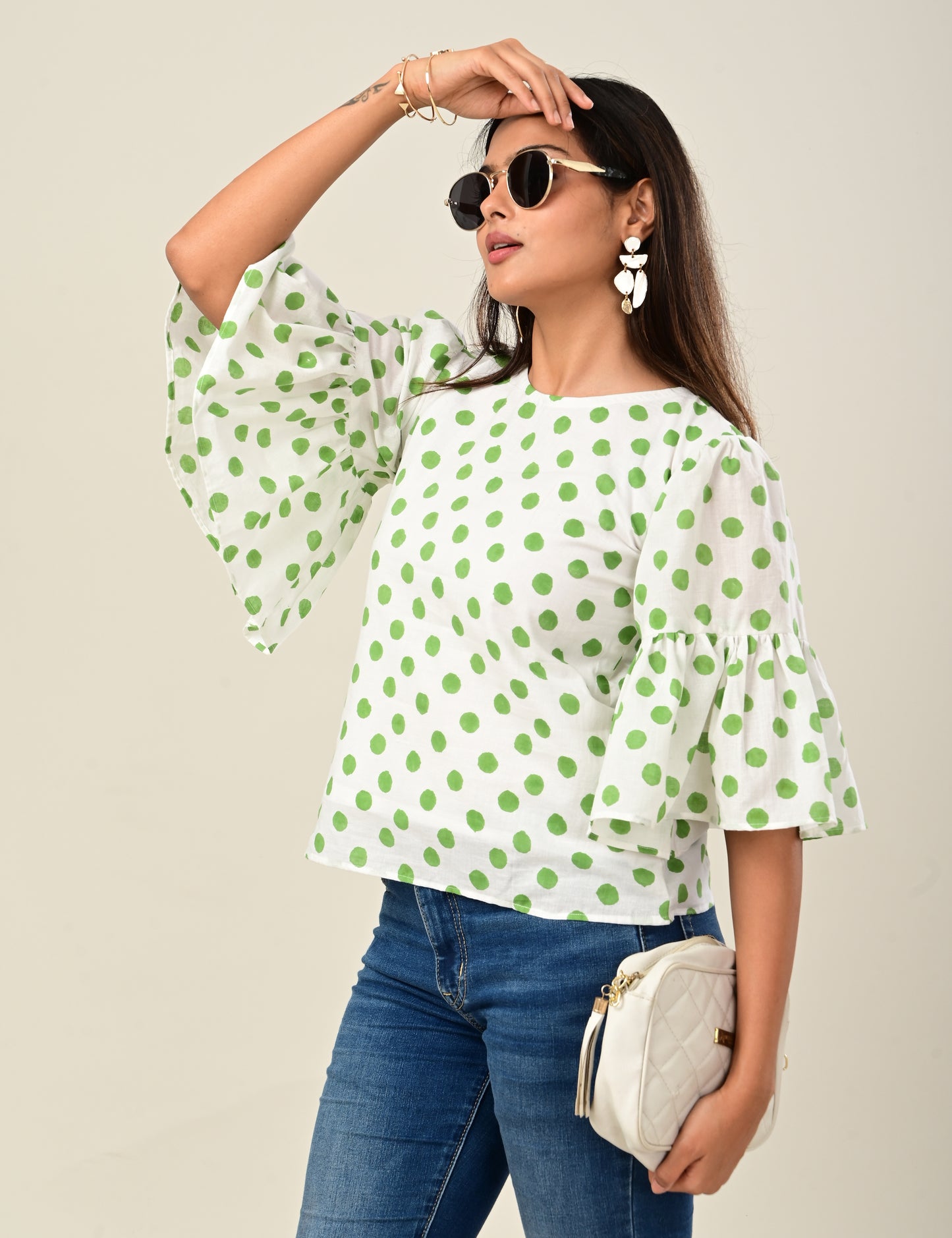 Flutter Sleeve Polka Dot Top