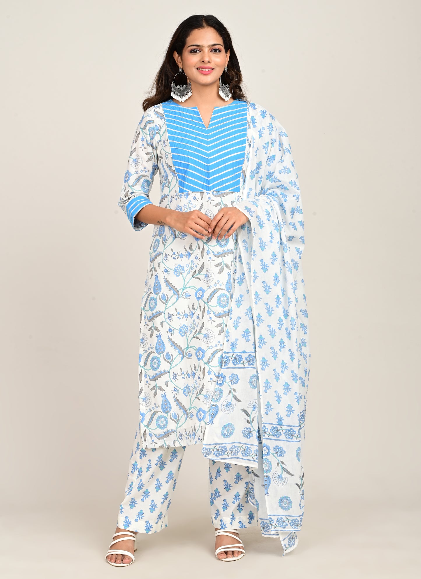 3PCS Set Cotton Gotta Patti Blue