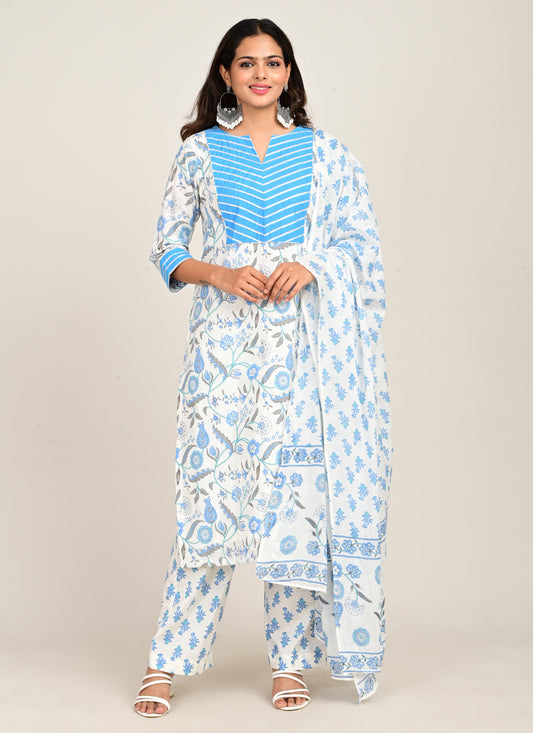 3PCS Set Cotton Gotta Patti Blue
