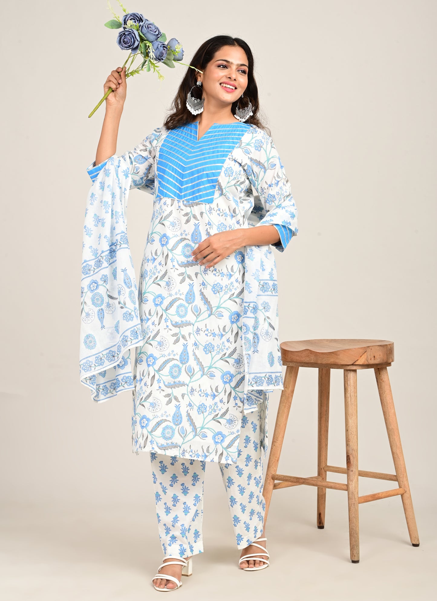 3PCS Set Cotton Gotta Patti Blue