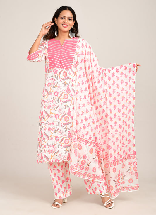 3PCS Set Cotton Gotta Patti Pink