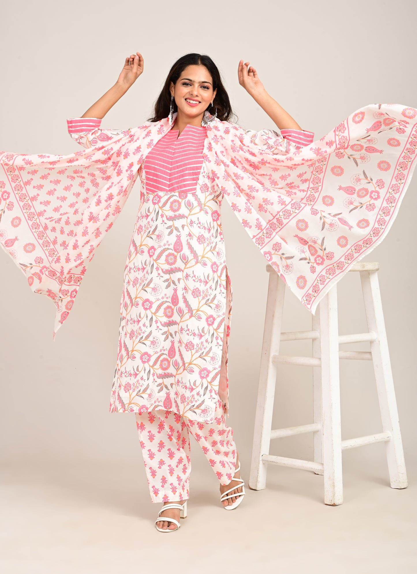 3PCS Set Cotton Gotta Patti Pink