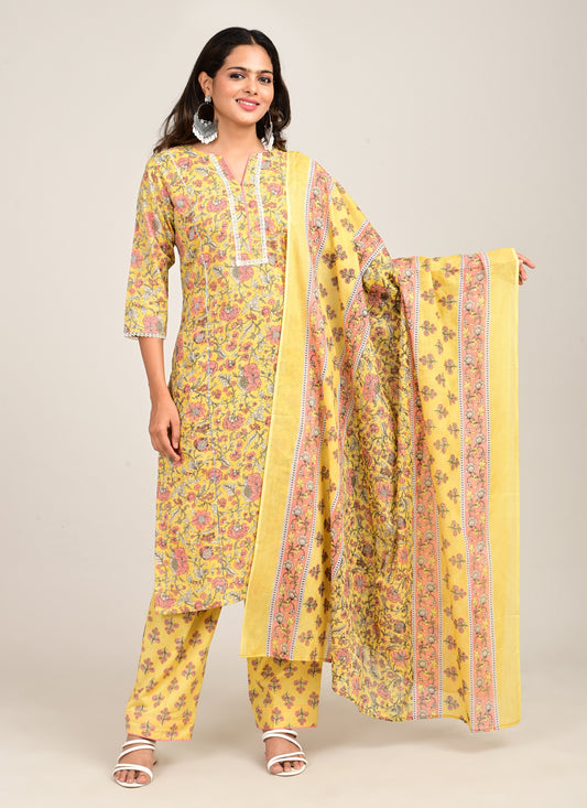 3PCS Set Cotton Yellow Floral Print