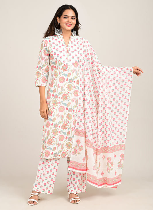 3PCS Set Cotton Floral Print Light Pink