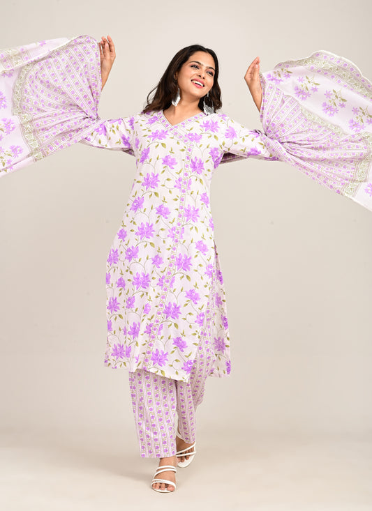 3PCS Set Cotton lavender Print