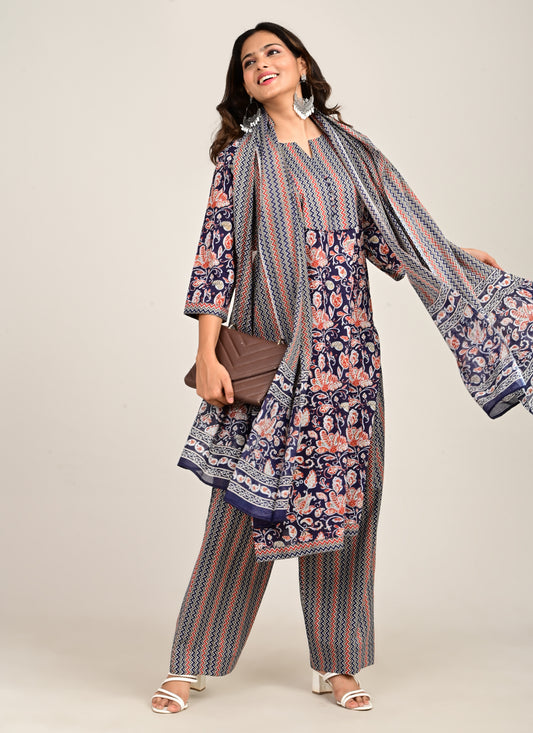 3PCS Set Mixed Cotton Navy Blue