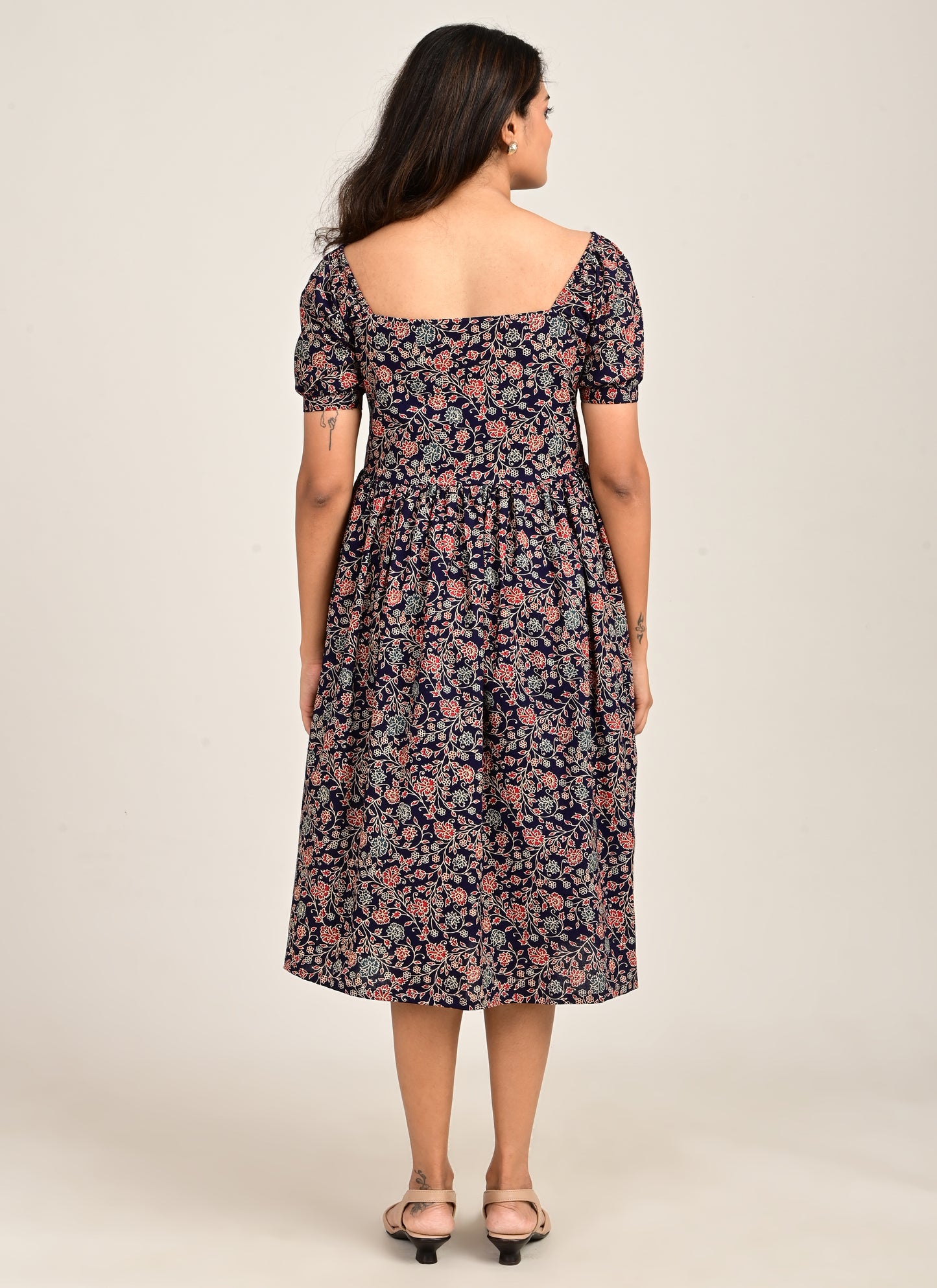 Puff Sleeve Normal Gown Navy Blue