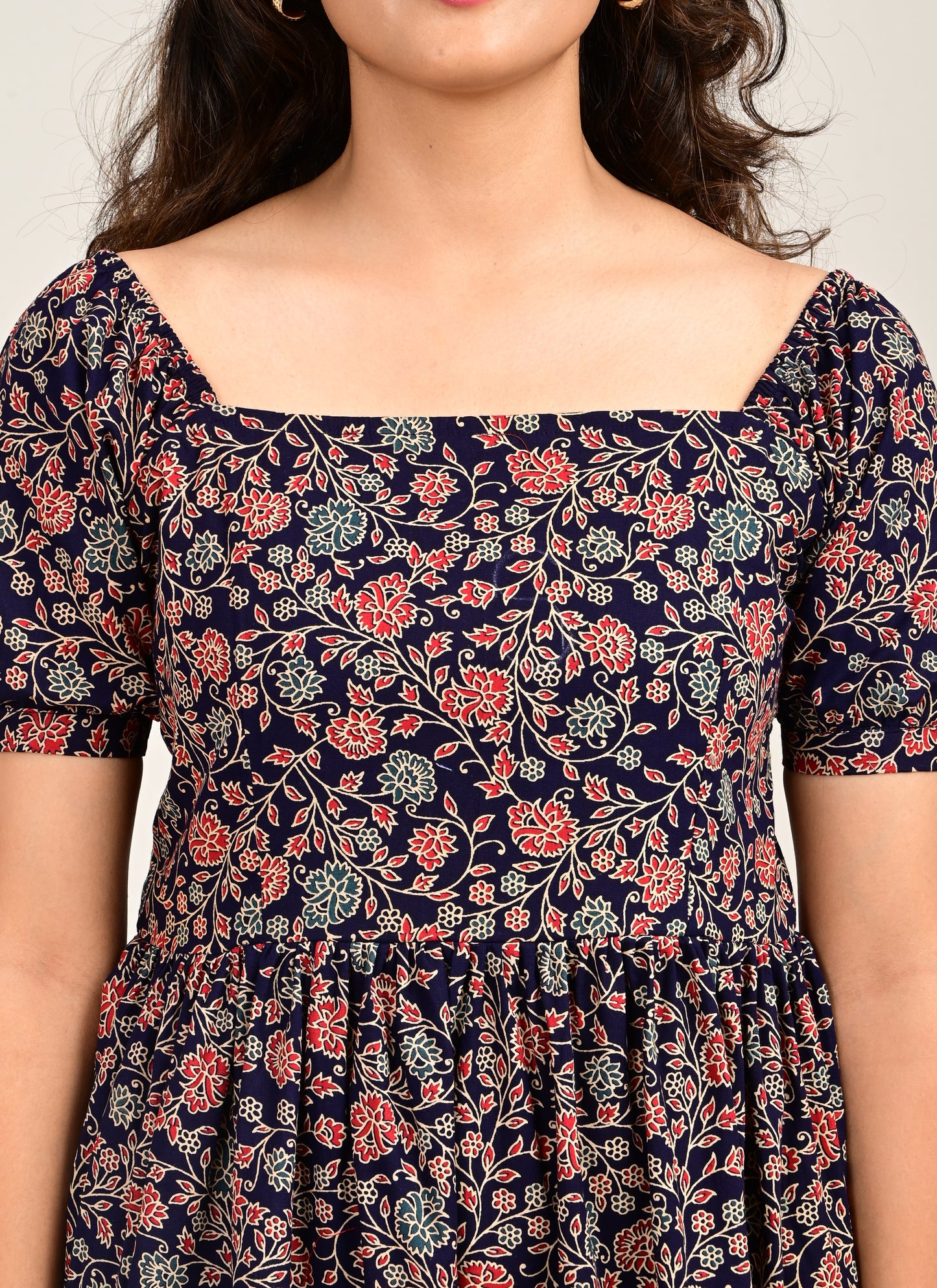 Puff Sleeve Normal Gown Navy Blue