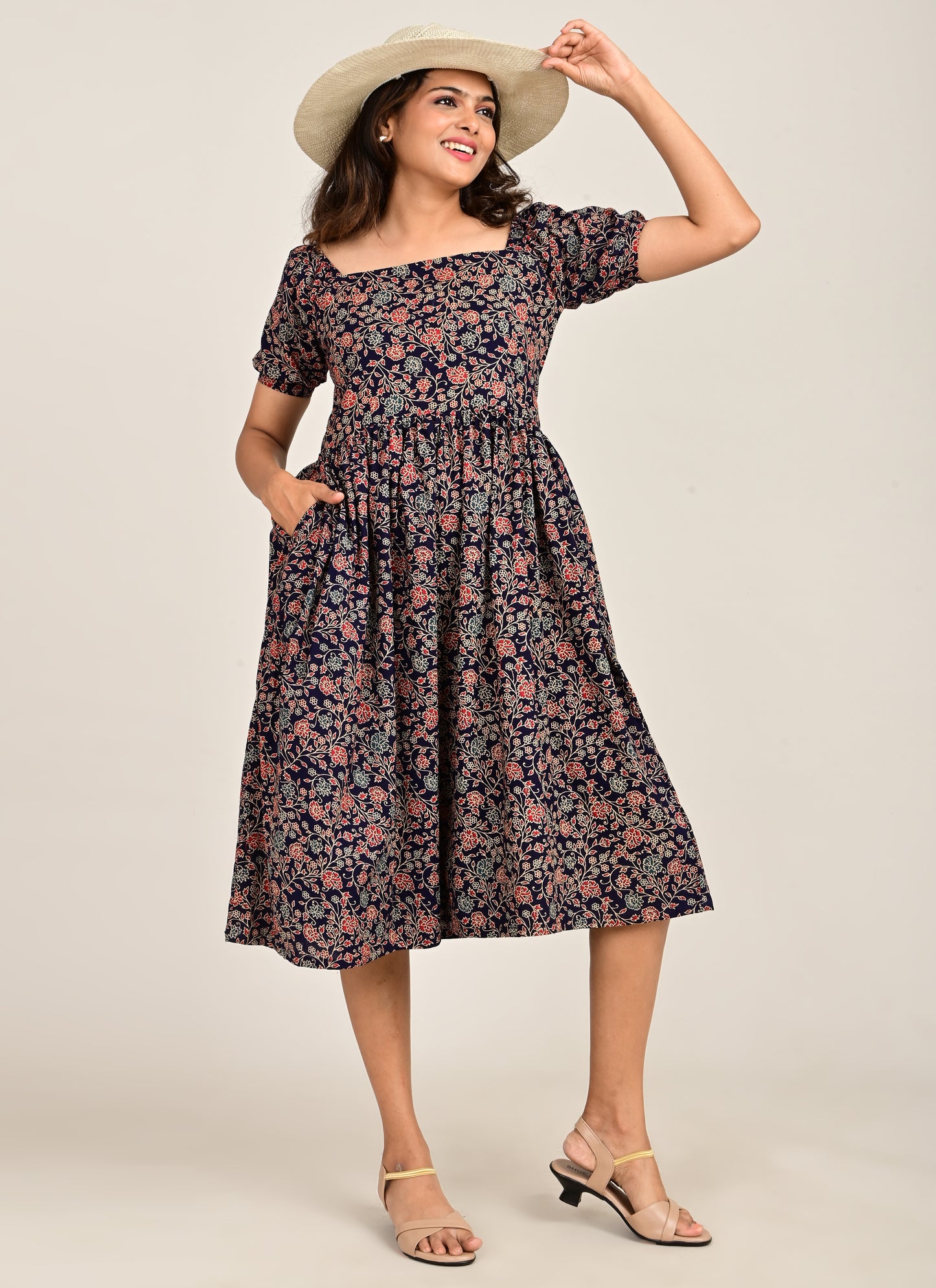 Puff Sleeve Normal Gown Navy Blue