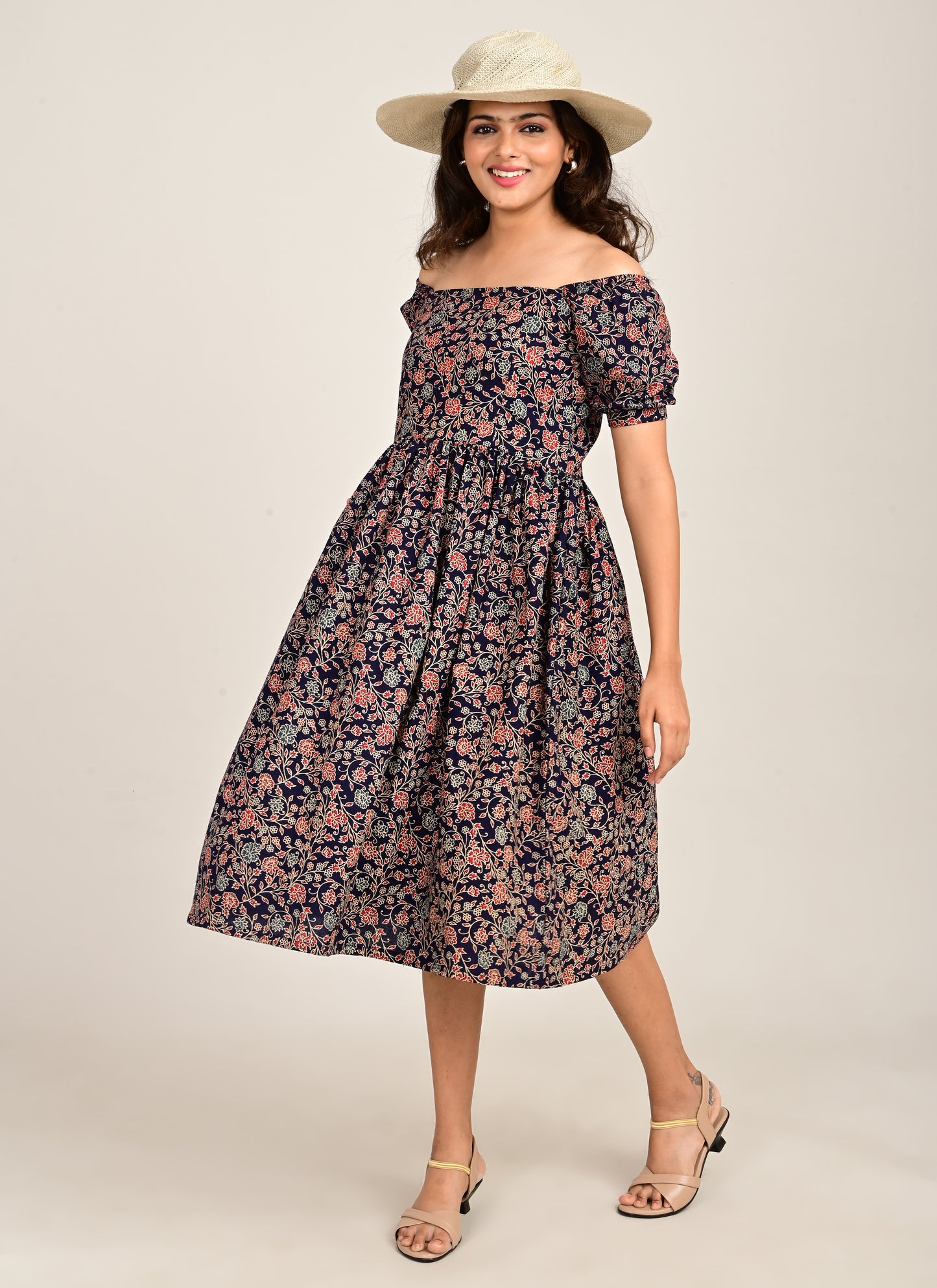 Puff Sleeve Normal Gown Navy Blue