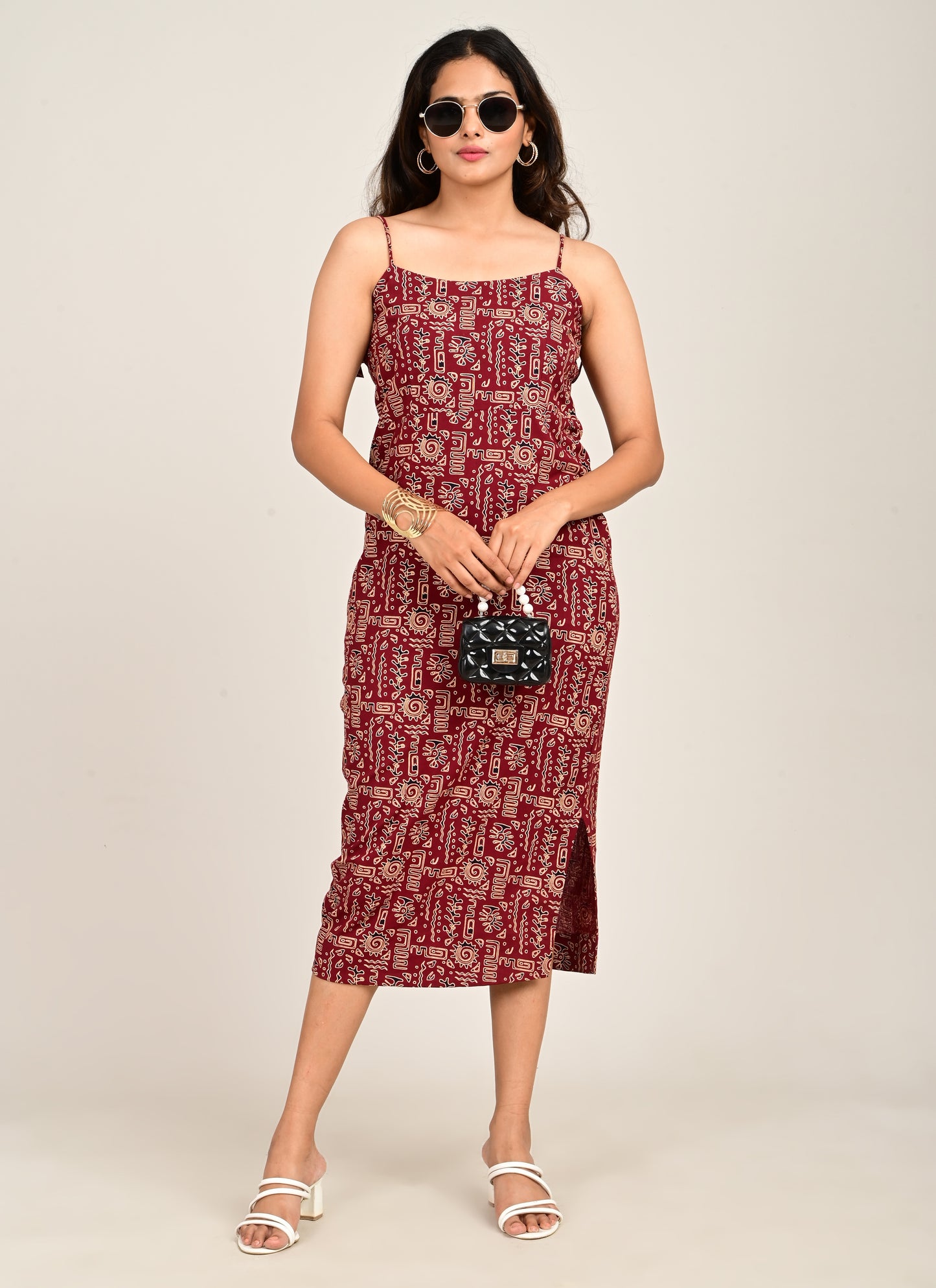 Cotton Bodycon Dress Maroon