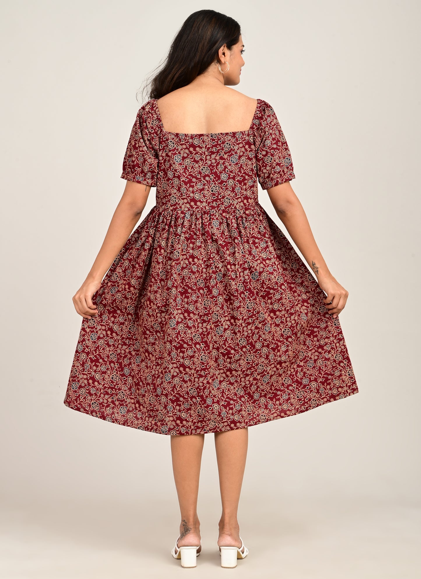 Puff Sleeve Normal Gown Maroon