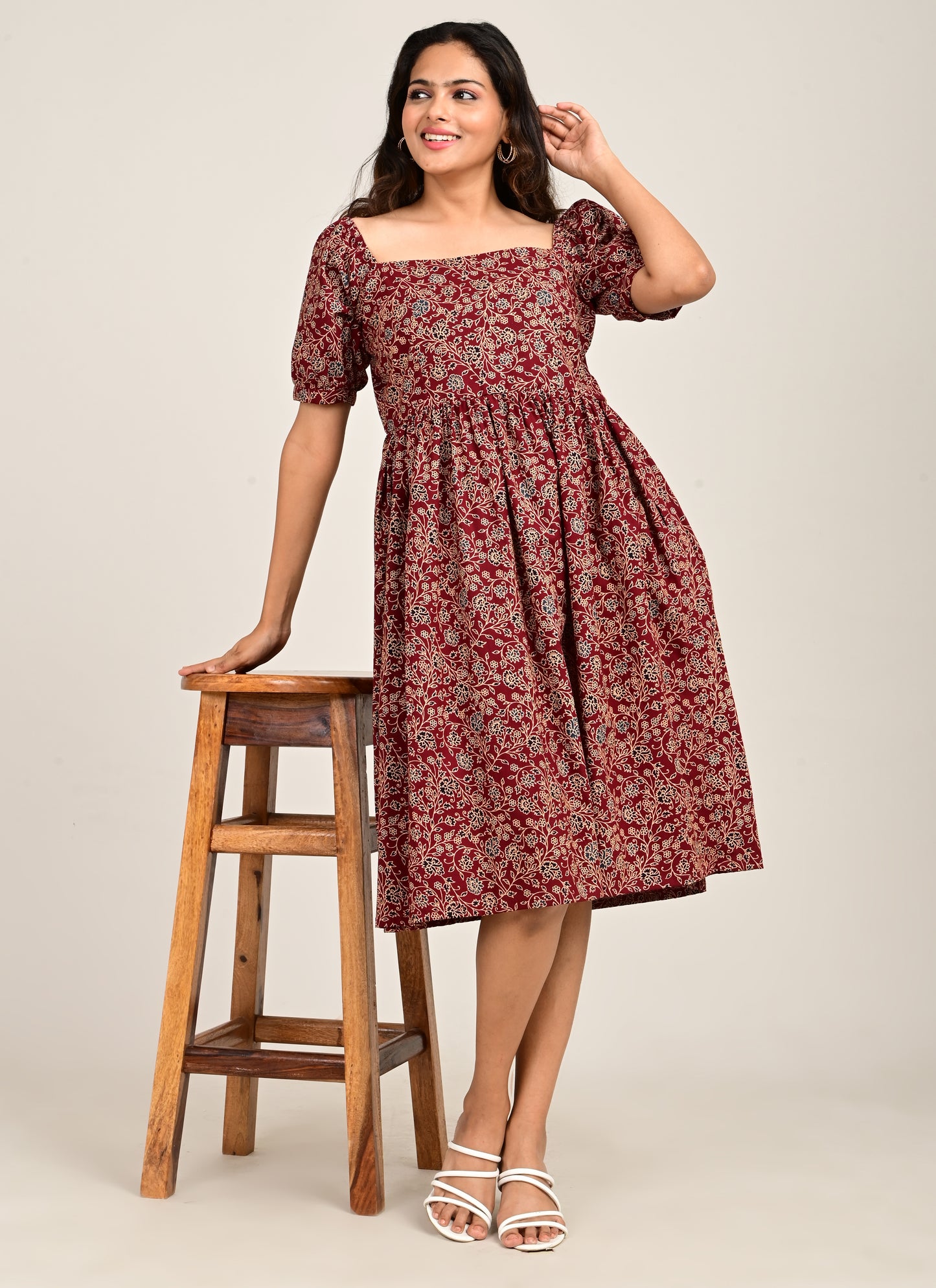 Puff Sleeve Normal Gown Maroon