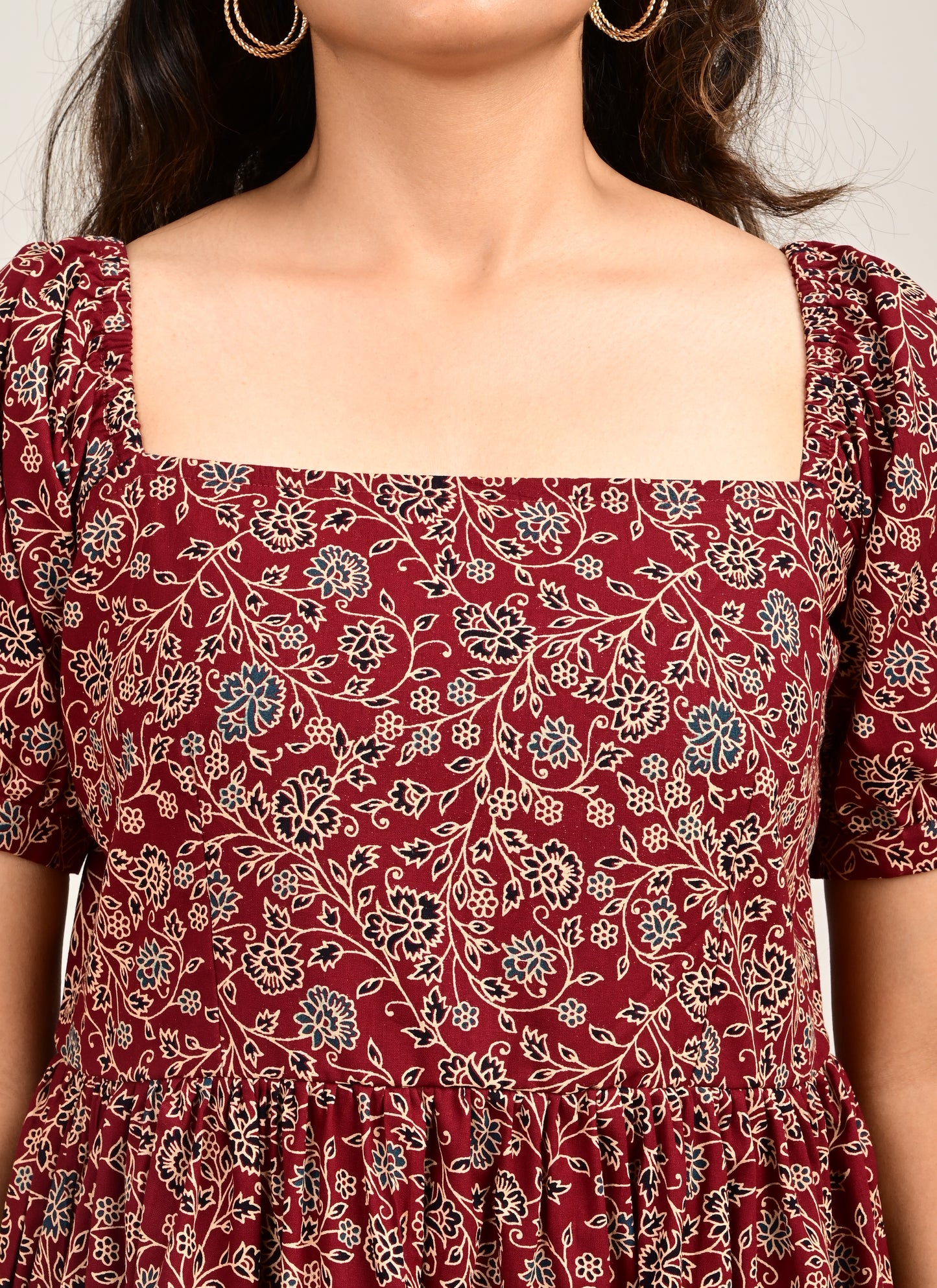 Puff Sleeve Normal Gown Maroon
