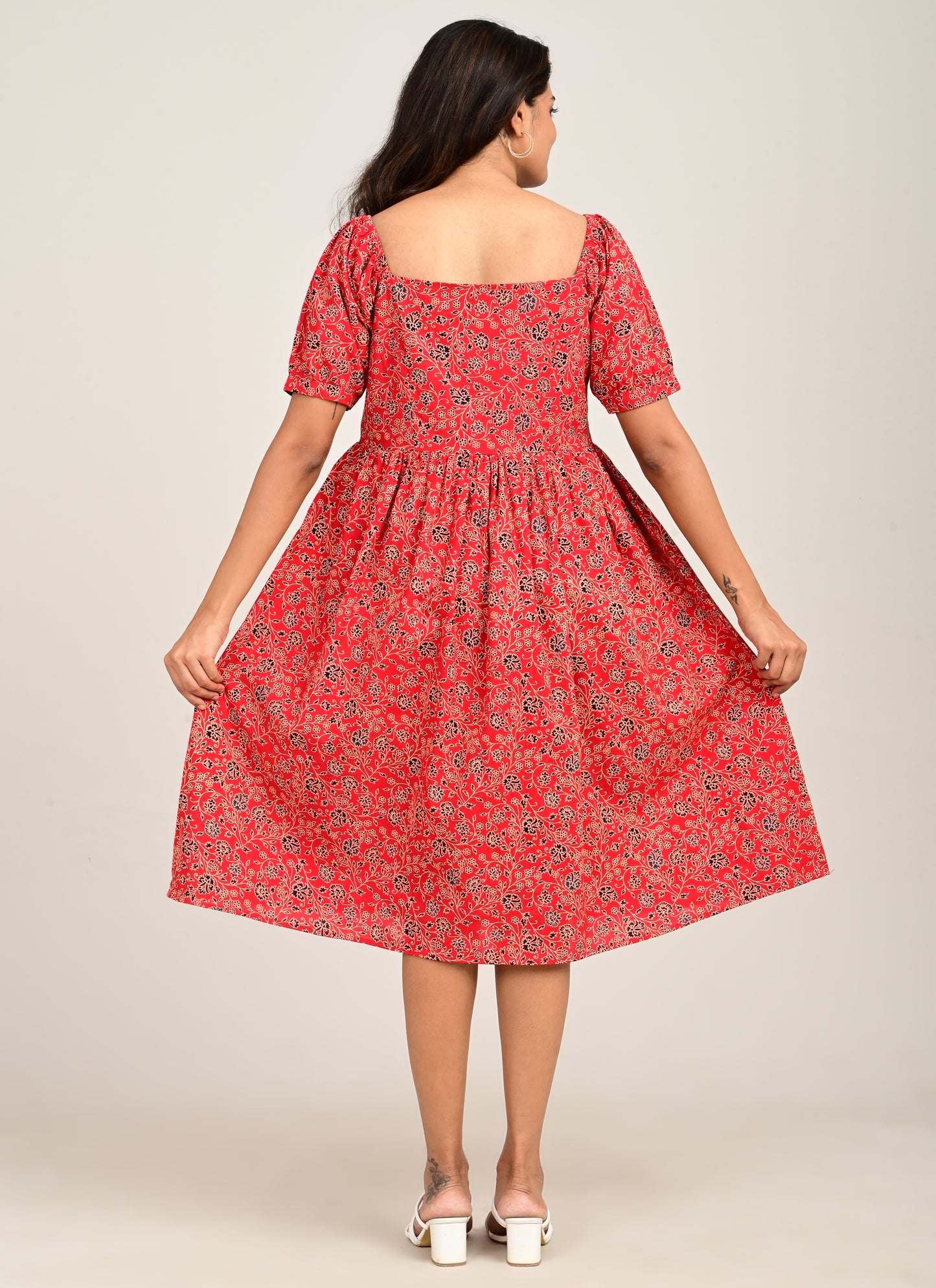 Puff Sleeve Normal Gown Red
