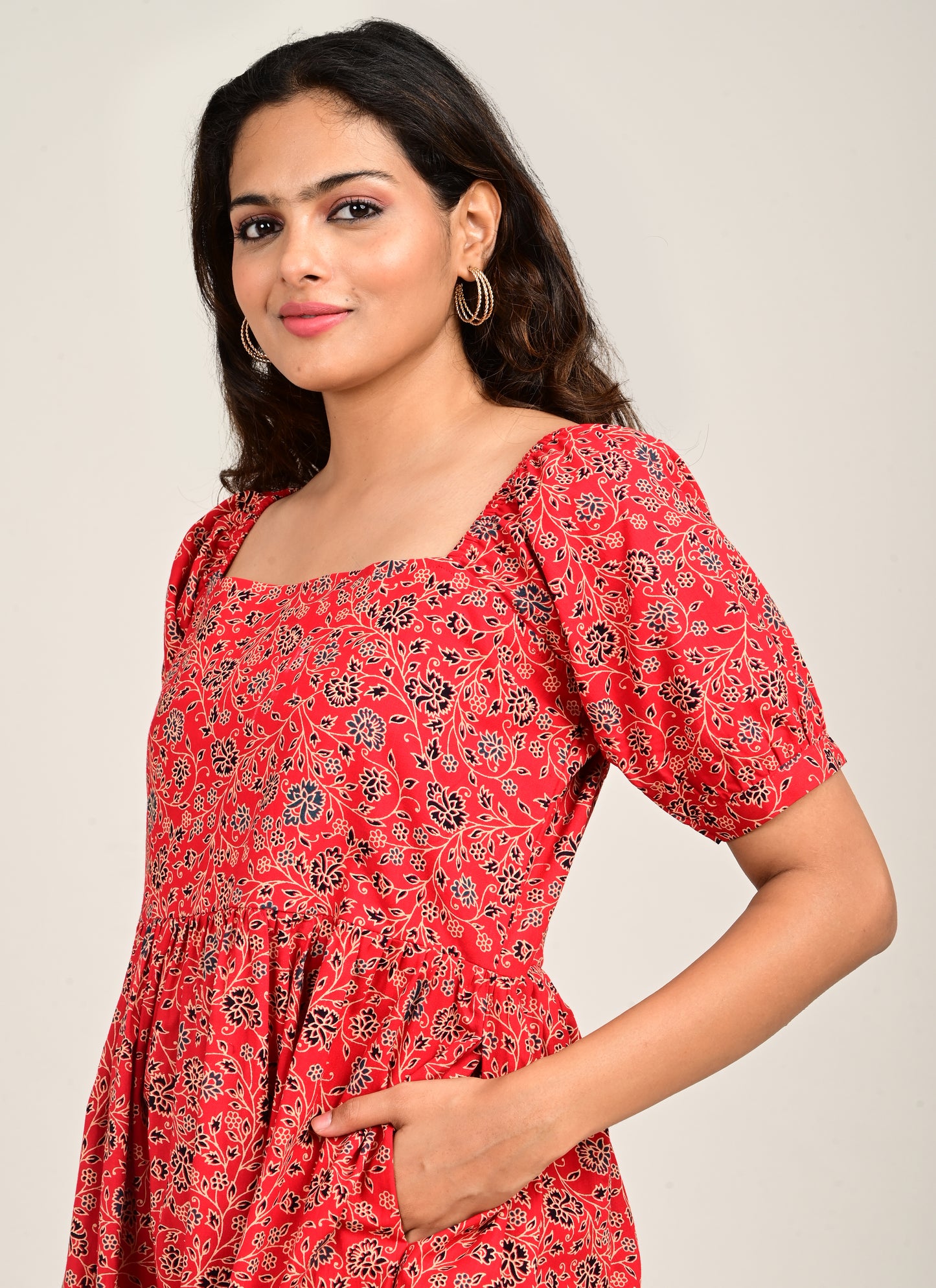 Puff Sleeve Normal Gown Red
