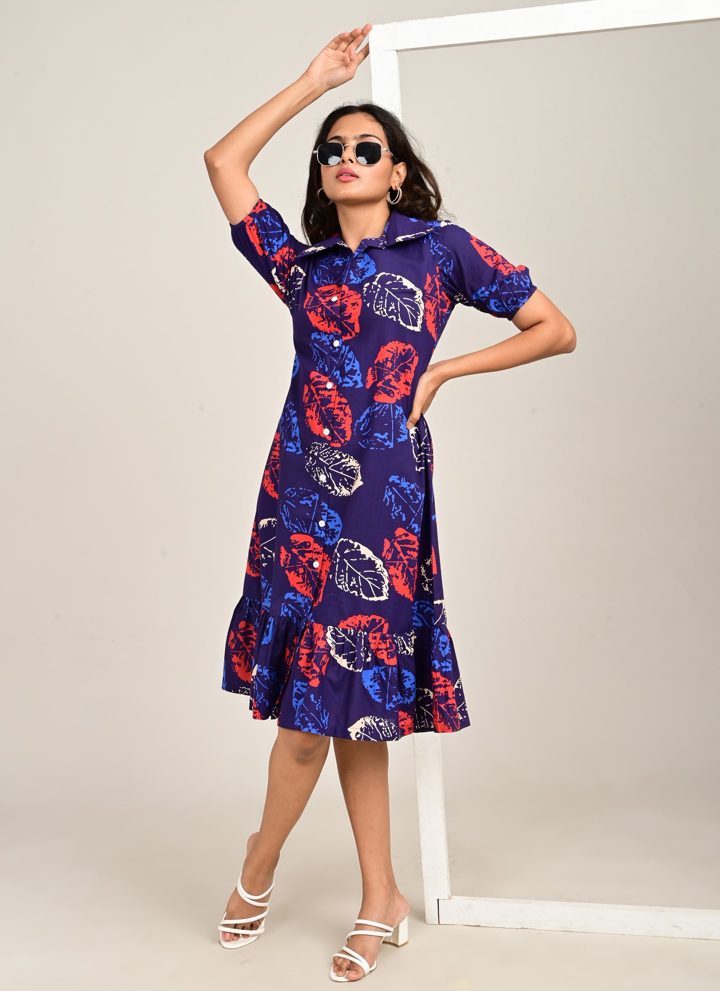 Frill Collar Dress Navy Blue