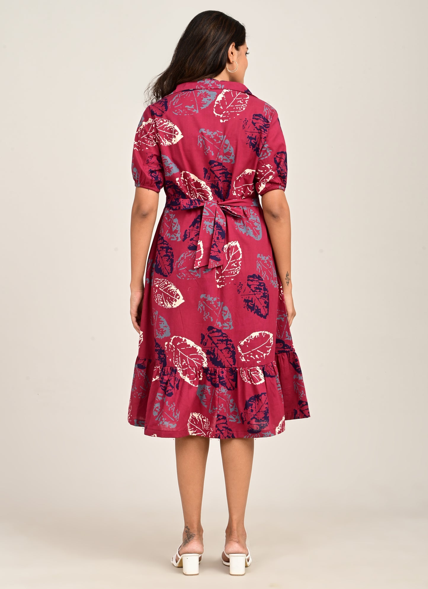 Frill Collar Dress Maroon
