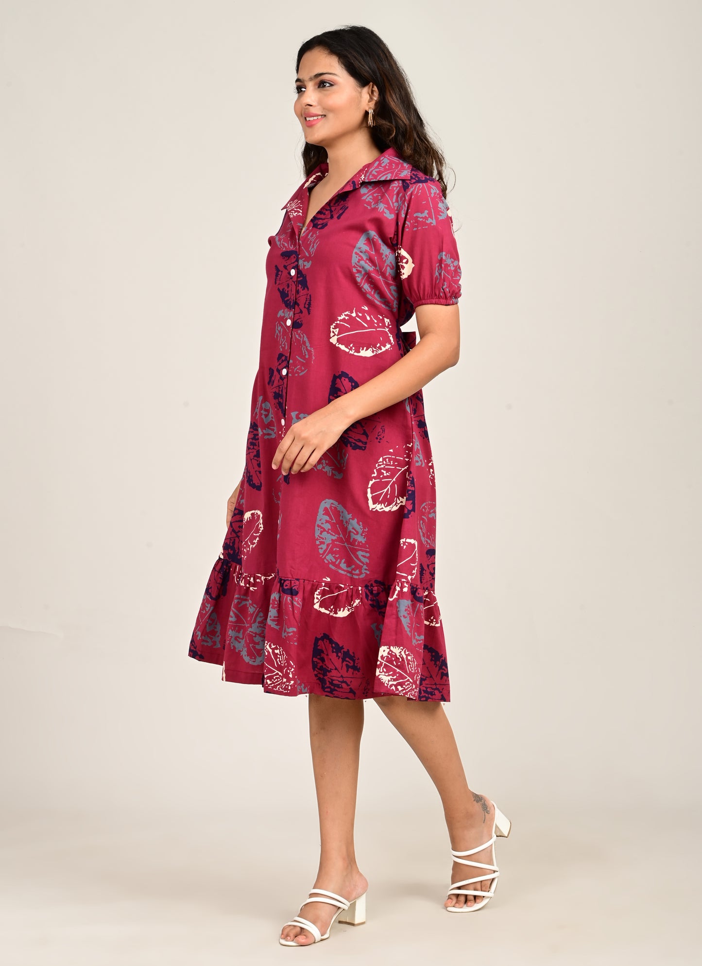 Frill Collar Dress Maroon