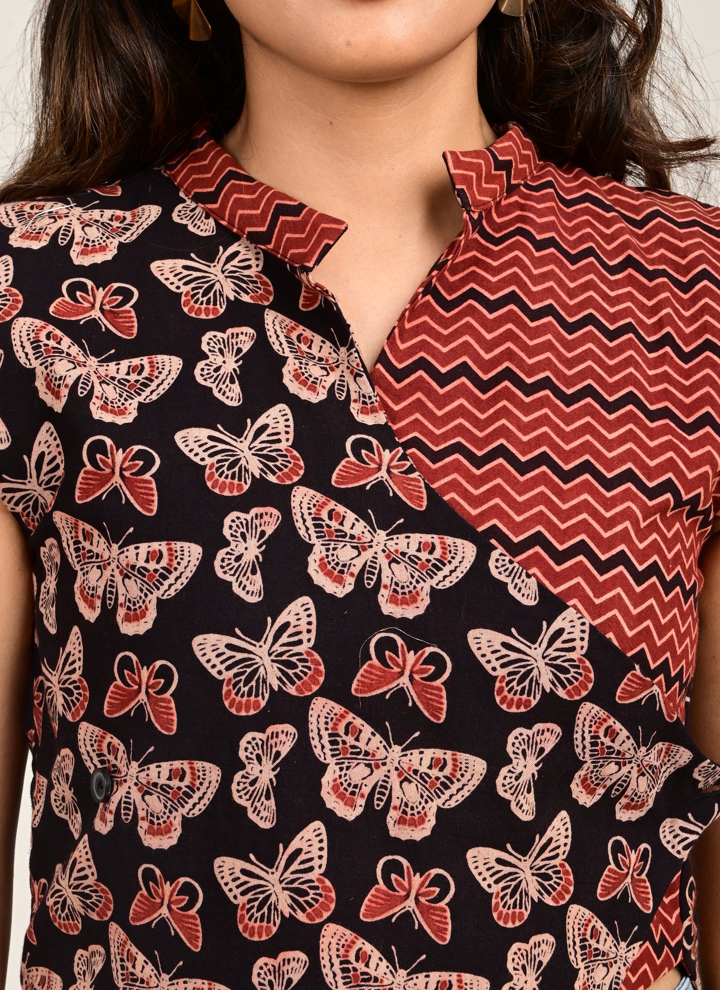 Butterfly Print Asymmetrical Sleeves Top